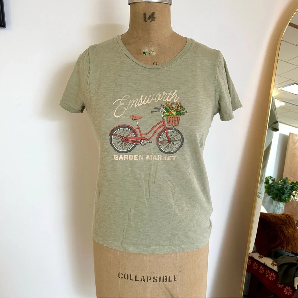 J. Crew Women’s Light Olive Green 100% Cotton Collector Tee Bicycle S - Picture 7 of 8